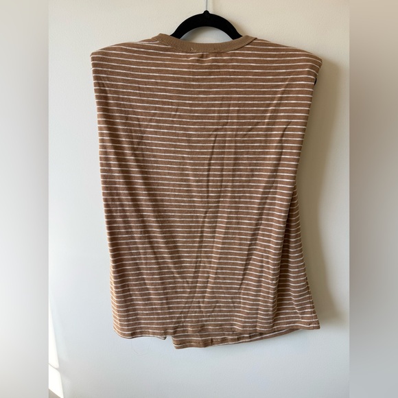 Casual Tan Camel Striped Padded Shoulder Sleeveless Tank - Picture 11 of 12